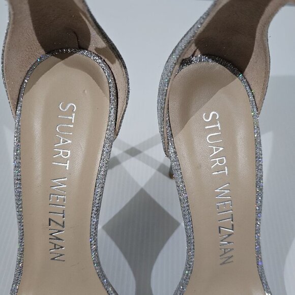 Stuart Weitzman Nudistcurve 100 Womens 8.5 Glam Glitter New Noir Strappy Sandal - Picture 8 of 14